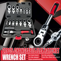 27 Pcs Changeable Flex Ratchet Wrench Screwdriver Set Durable Ratchet Combination Labor-Saving Automobile Maintenance Tool Set