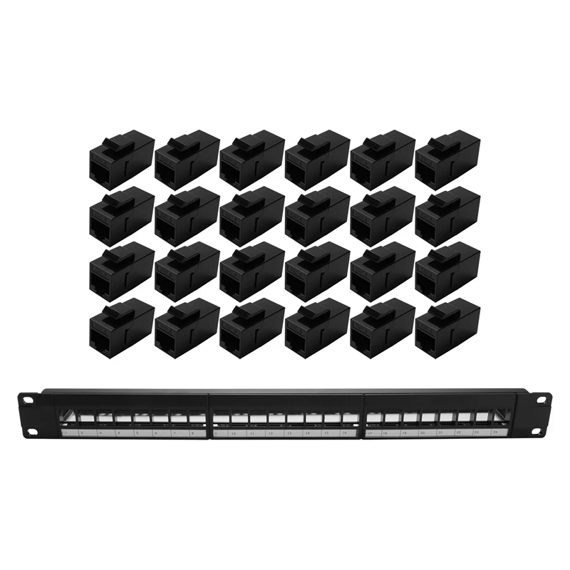 19Inch 1U Cabinet Rack Pass-Through 24 Port CAT6 Patch Panel RJ45 Contact Port(RJ45 Contact Port) Modular Frame