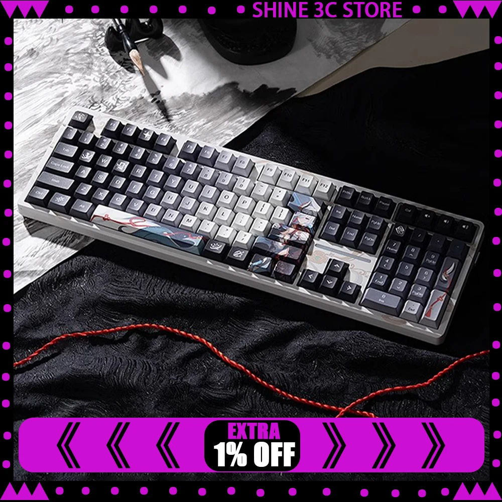 Genshin تأثير لوحة المفاتيح Shenhe 100 مفاتيح قابلة للتبديل السريع لتقوم بها بنفسك التبديل RGB 8000mAh BT 2.4G لوحة مفاتيح الألعاب اللاسلكية حسب الطلب