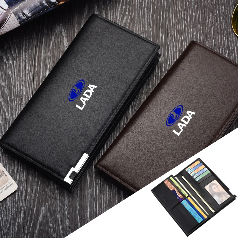 Man Leather Wallet Long Car Logo Drivers Licence Card Holder Accessories For Lada Niva Vesta Samara Kalina Largus Priora Granta