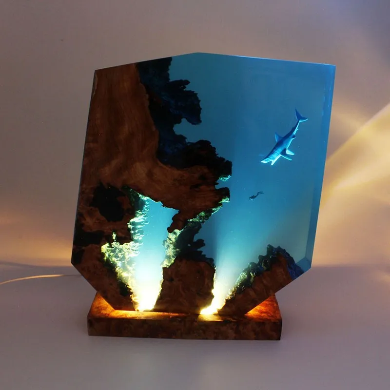 Imagem -04 - Resina Night Light para Decoração Creactive Art Decoração Lâmpada Underwater Adventure Organizer Shark Divers Theme Usb Charge Table