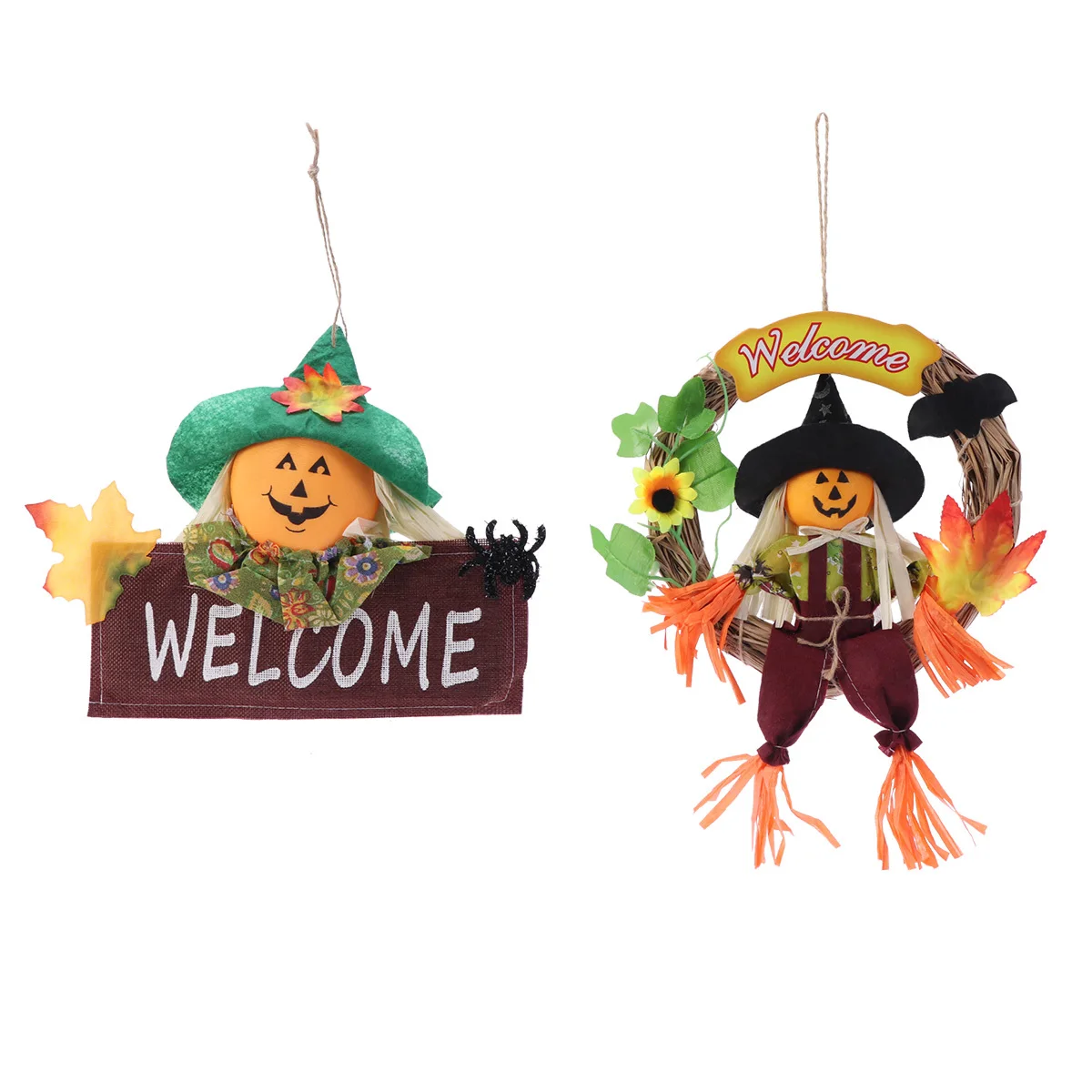 

Halloween Hanging Tag Welcome Sign Straw Plastic Wreath Scarecrow Funny Party Home Window Door Hanging Decoration