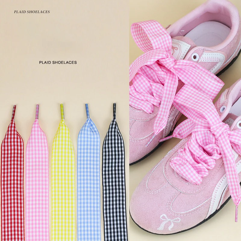 New1 Pair Ballet Shoes German Training Scottish Plaid Lace Satin Ribbon Flat Shoelaces for Sneakers Canvas Shoes - Shoe Laces