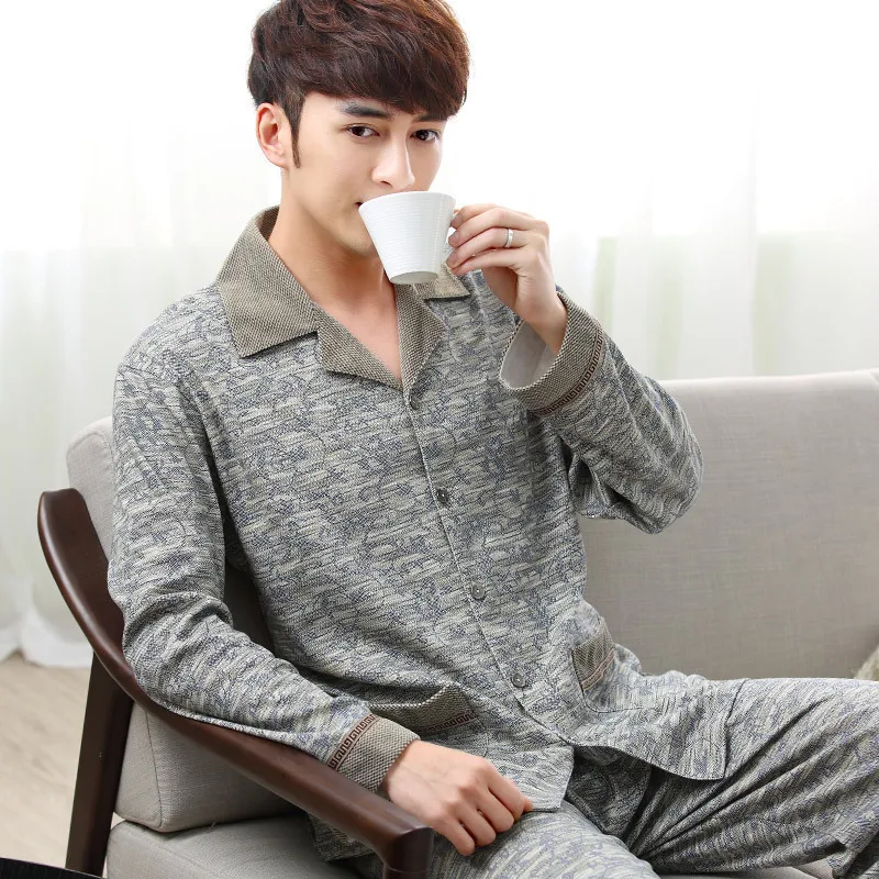 Piżama męska wiosenna i jesienno-zimowa 100% bawełna z długimi rękawami duże rozmiary rozrywka bielizna nocna Homewear Plaid bielizna nocna Loungewear