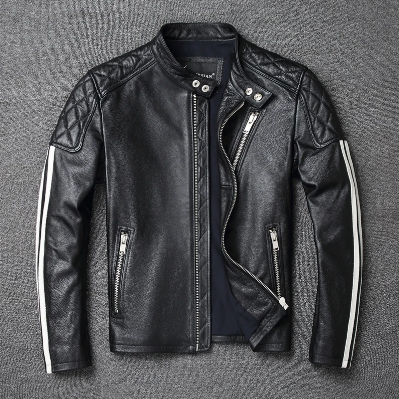 

Cowhide Leather Jacket Man Short Fashion Handsome Men's Genuine Leather Jacket Spring Autumn Oblique Zipper Motorcycle Coat Male