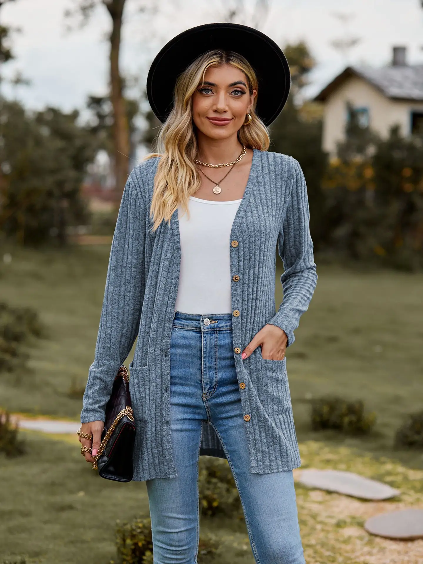 

Nice 2025 New Woman Women's Clothing Cardigan Jumpers Autumn New Brushed Pit Stripe Solid Color Long Sleeved Cardigan Coat Sweat