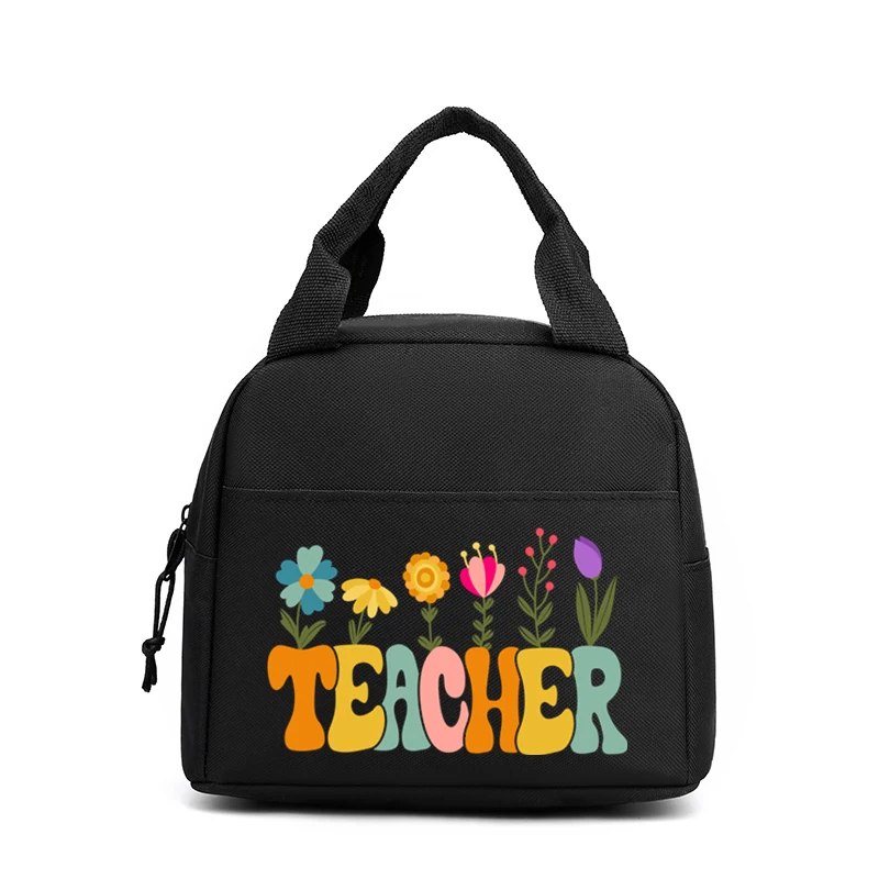 Blessed Teacher Print Women Men Lunch Bag Fashion Apple Pencil Globe Portable Insulated Bags School Multifunctional Food Handbag