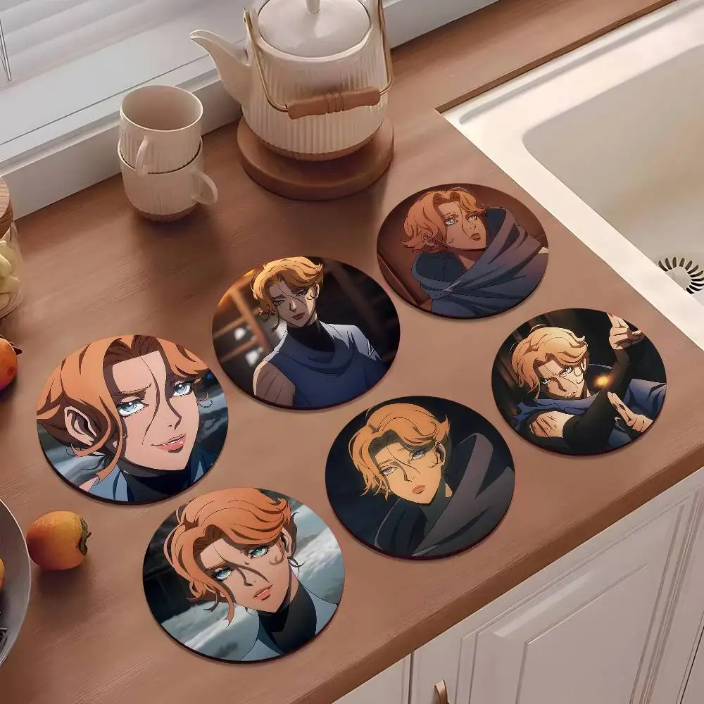1pc Castlevania Anime Sypha Alucard Wooden Coaster Colour Printing Cup Mat Home Desk Decoration Gifts