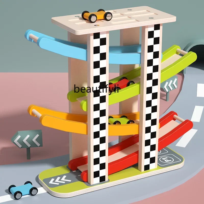

Wooden track glider children 1 to 3 years old parking lot inertia car