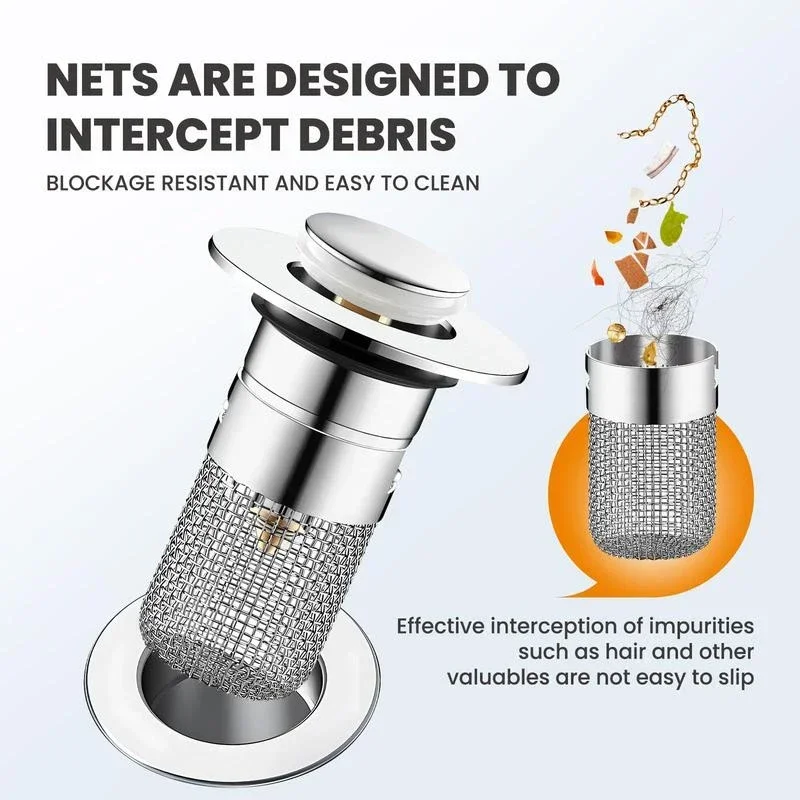 الحمام يجب أن يكون لديك! فلتر سدادة حوض منبثق 2 في 1 - أداة مضادة للانسداد تناسب مصارف مقاس 1-1.5 بوصة