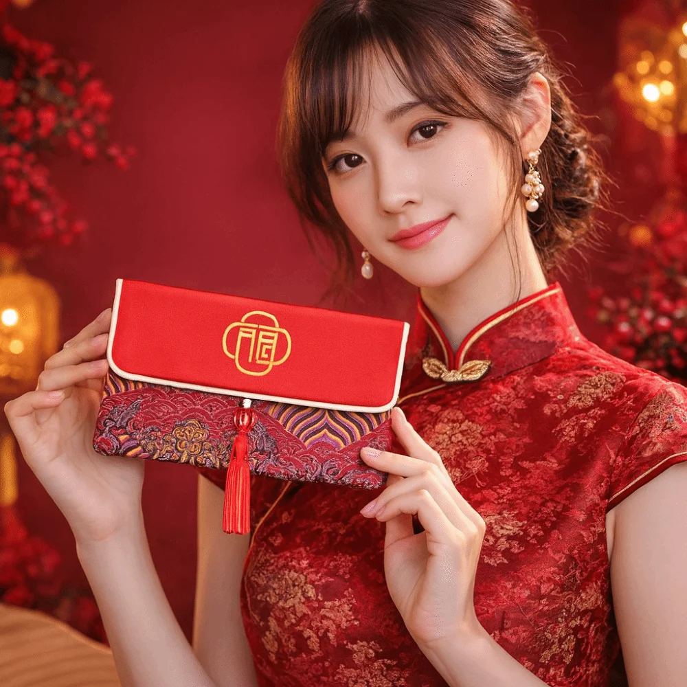 

Exquisite Blessing Words Brocade Red Envelop Embroidery Best Wishes Hongbao Tassel Lucky New Year Red Pockets Graduation Dinner