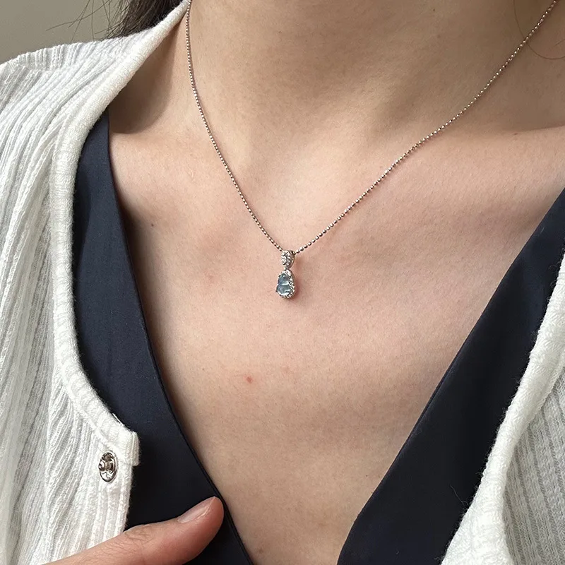 45cm Silver 925 Necklace Blue Calabash Pendant Minimalist Fashion 925 Silver Zircon Pendant Necklace For Women Jewelry Daily