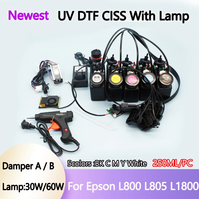 

CISS UV DTF For Epson L1800 L800 L805 Modified Printer AB Film White Ink Tank With Stirrer Mixer Timer UV LED Ink Curing Lamp