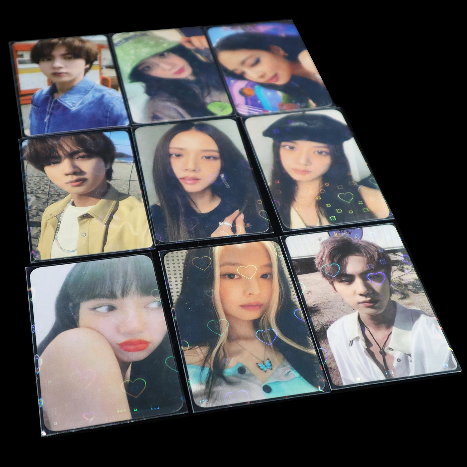 

100pcs Heart Shaped Holographic Photo Cards Sleeves Korea KPOP Foil Sparkly Shining Laser Clear Card Protector TCG Shield Cover