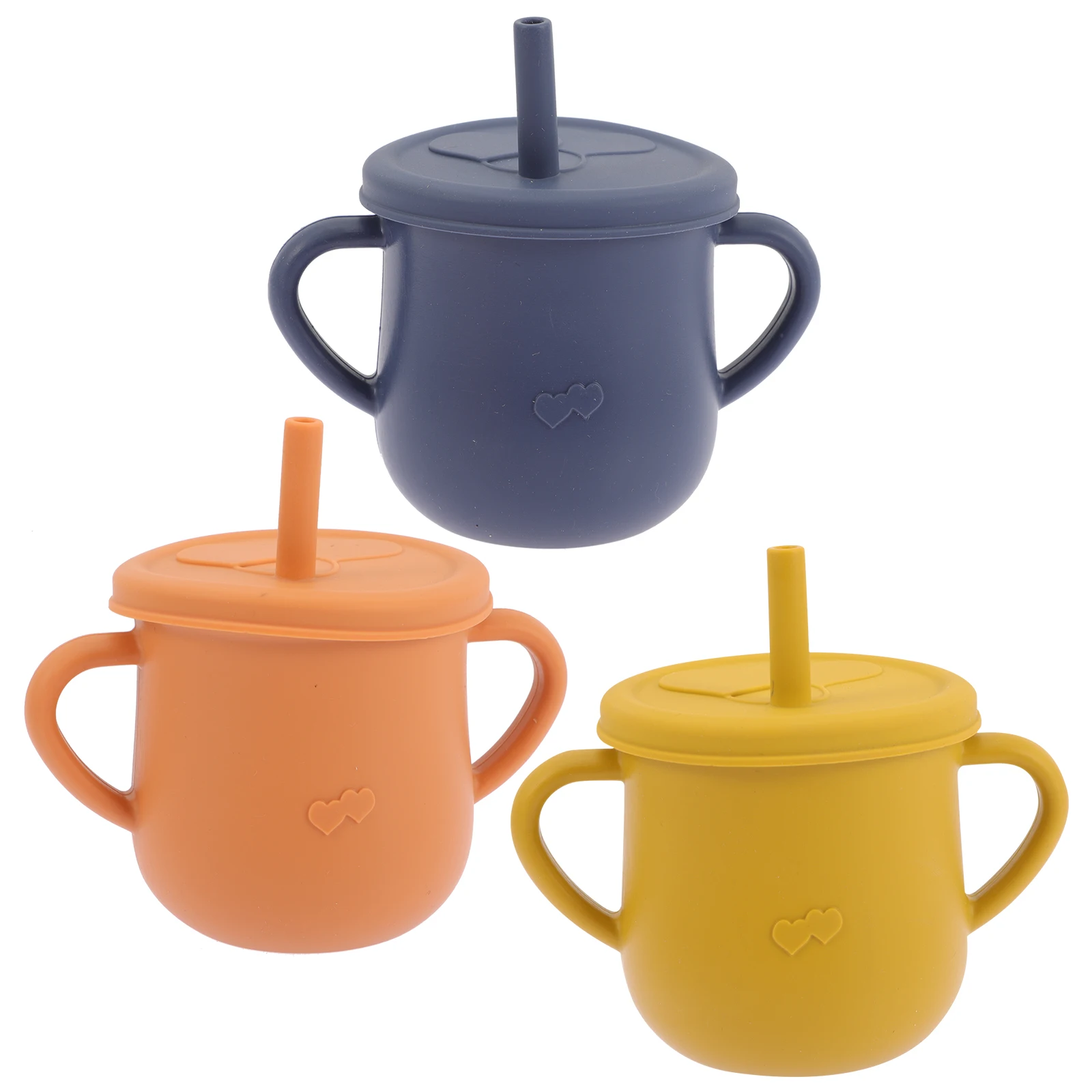 

3pcs Silicone Cup with Straw Baby Water Cups Lids Toddler Training Infant Drinking Safe Reliable Useful Novel Double Handles