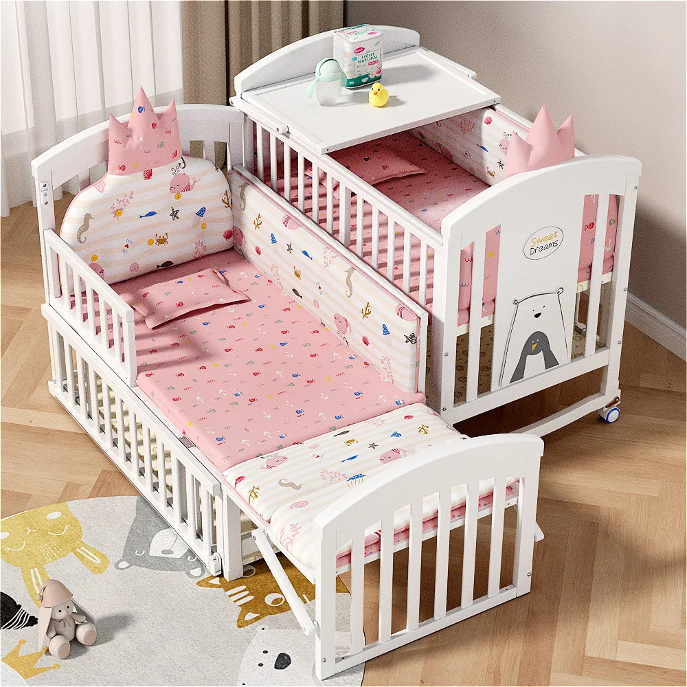 High Quality Solid Wood Baby Rocking Crib Lightweight Kids Bed With Adjustable Wheels