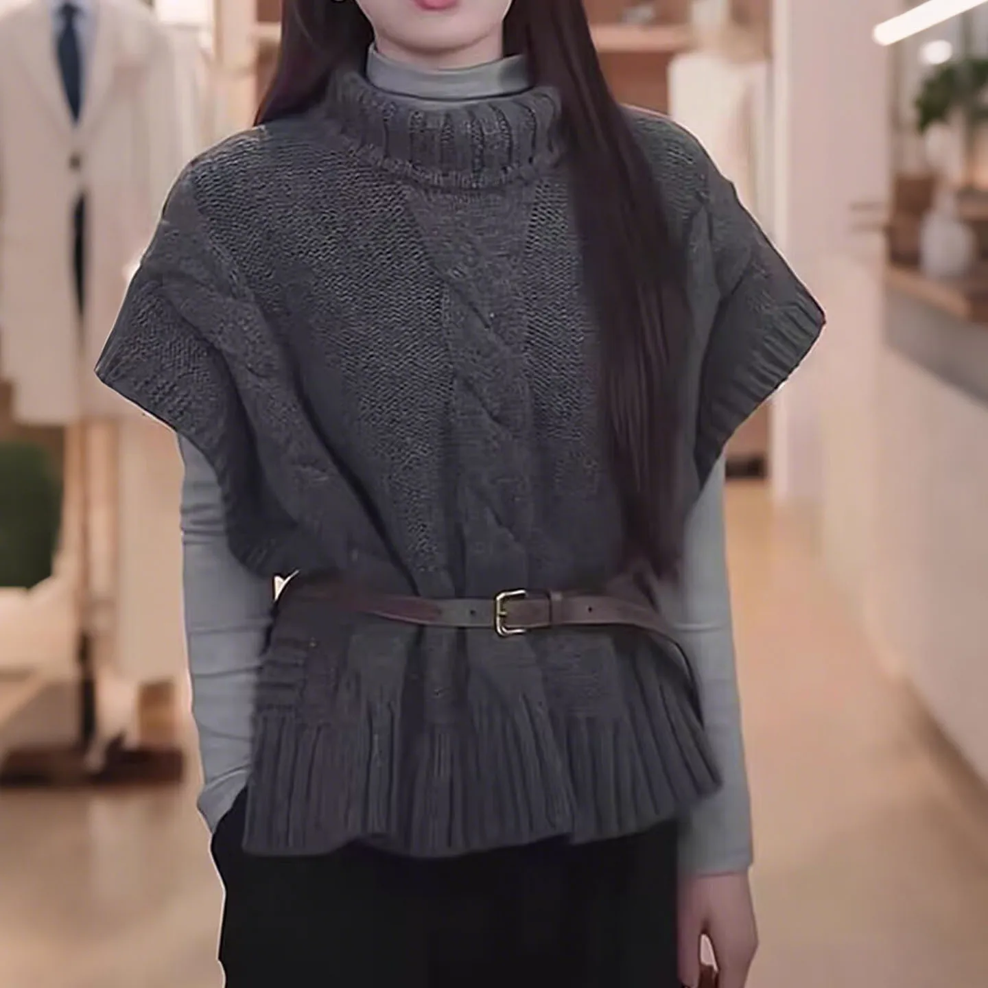 

ay High Collar Twisted Knit Sweater Vest Women's Autumn Winter Loose Knitted Open oulder Top Layering High Ne