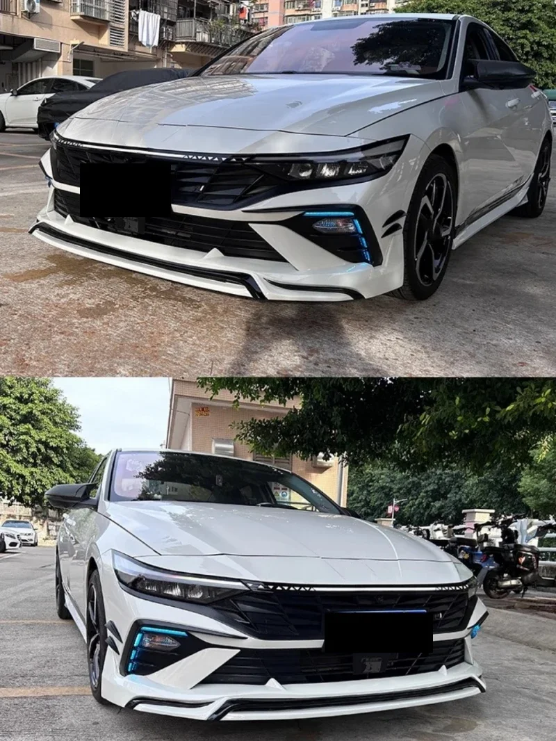 Front Splitter Rear Lip With Light Side Skirts For Hyundai Elantra 7.5th Generation 2023-2025, Modified Body Kit