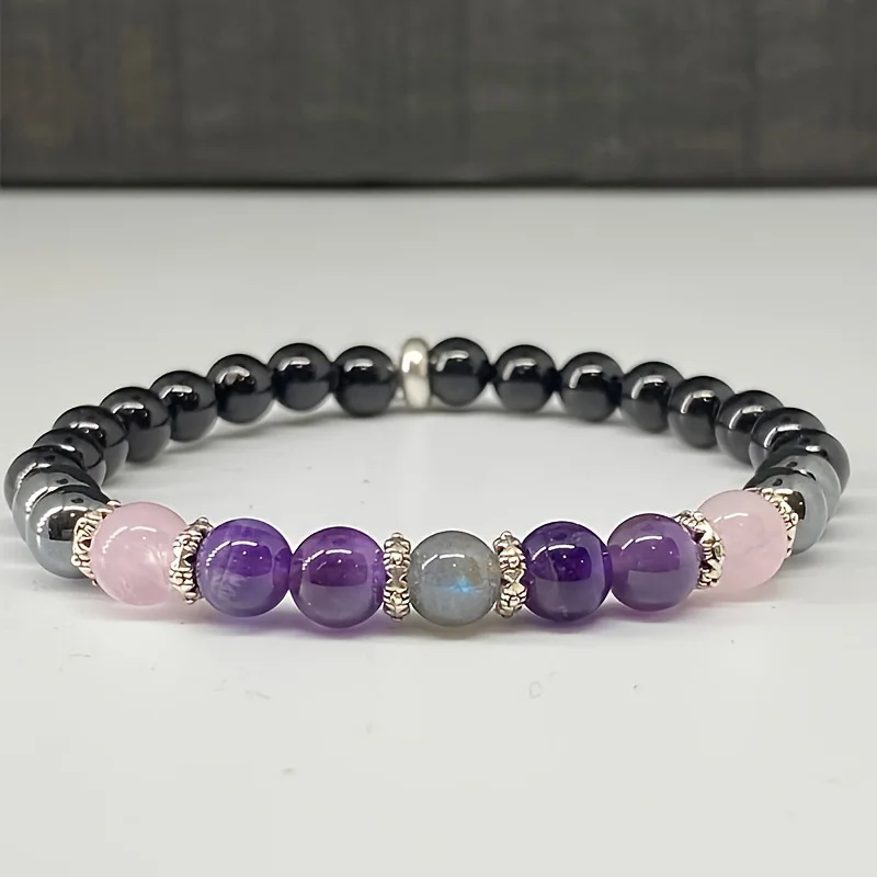 Natürliches schwarzes Gallenstein-Amethyst-Perlen-Stretch-Armband für Damen, elegant, modisch, lässig, Reise-Accessoire-Armband