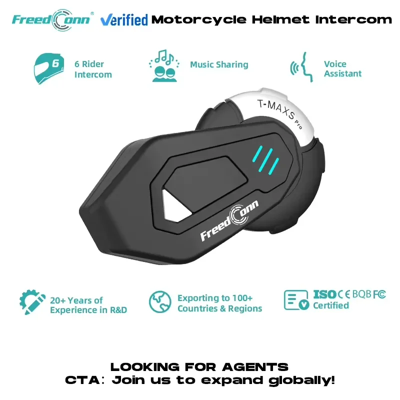 TMAX S PRO 6 Riders Motorcycle Helmet Intercom 1000M IP65 ABS Big Battery Jog Dial Group Headset Waterproof Noise Cancelling