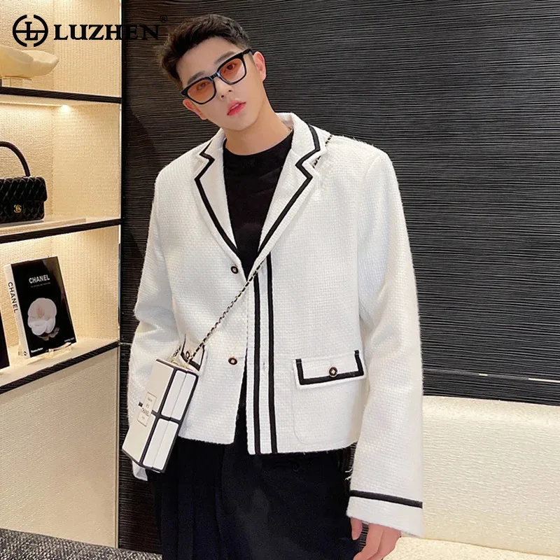 LUZHEN Korean Suit Jackets Short Casual Color Contrast Stripe Versatile Handsome 2025 Spring Classy Temperament Blazer LZ7247