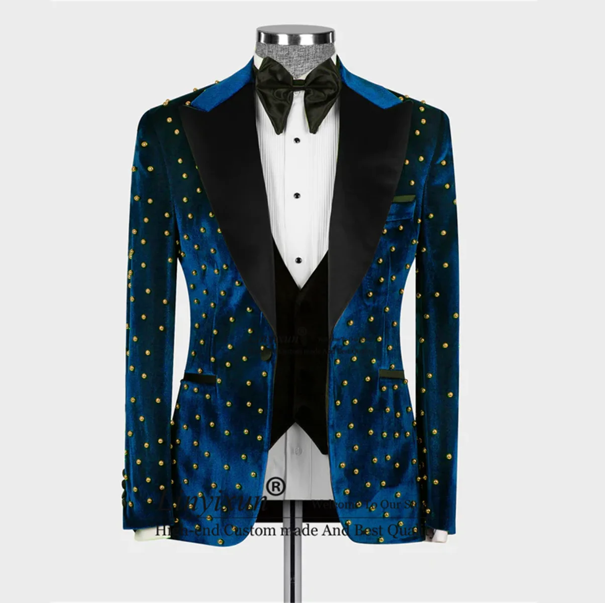 

Elegant Beading Tuxedos Men Suits Peaked Lapel Groom Wedding Blazers 3 Pieces Sets Prom Party Terno Masculinos Completo