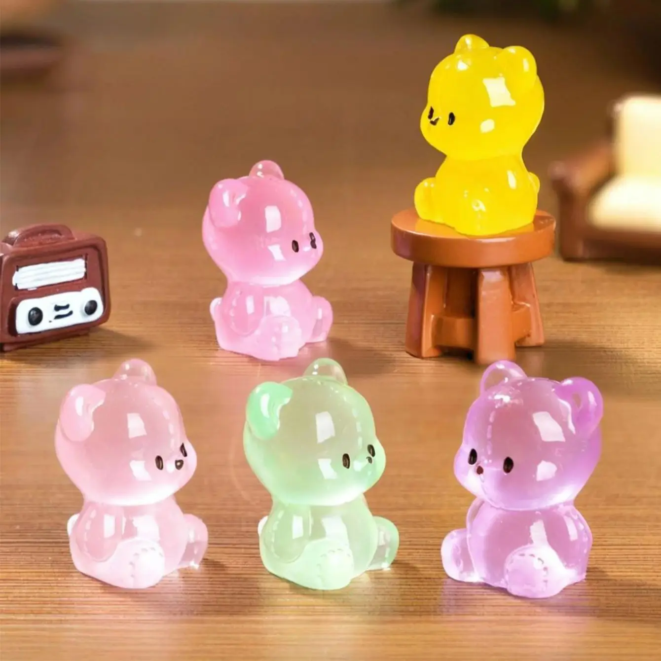 Glow In Dark Bears 10/20PCS Luminous Mini Resin Animals For Fairy Garden Christmas Decor Sensory Play Display