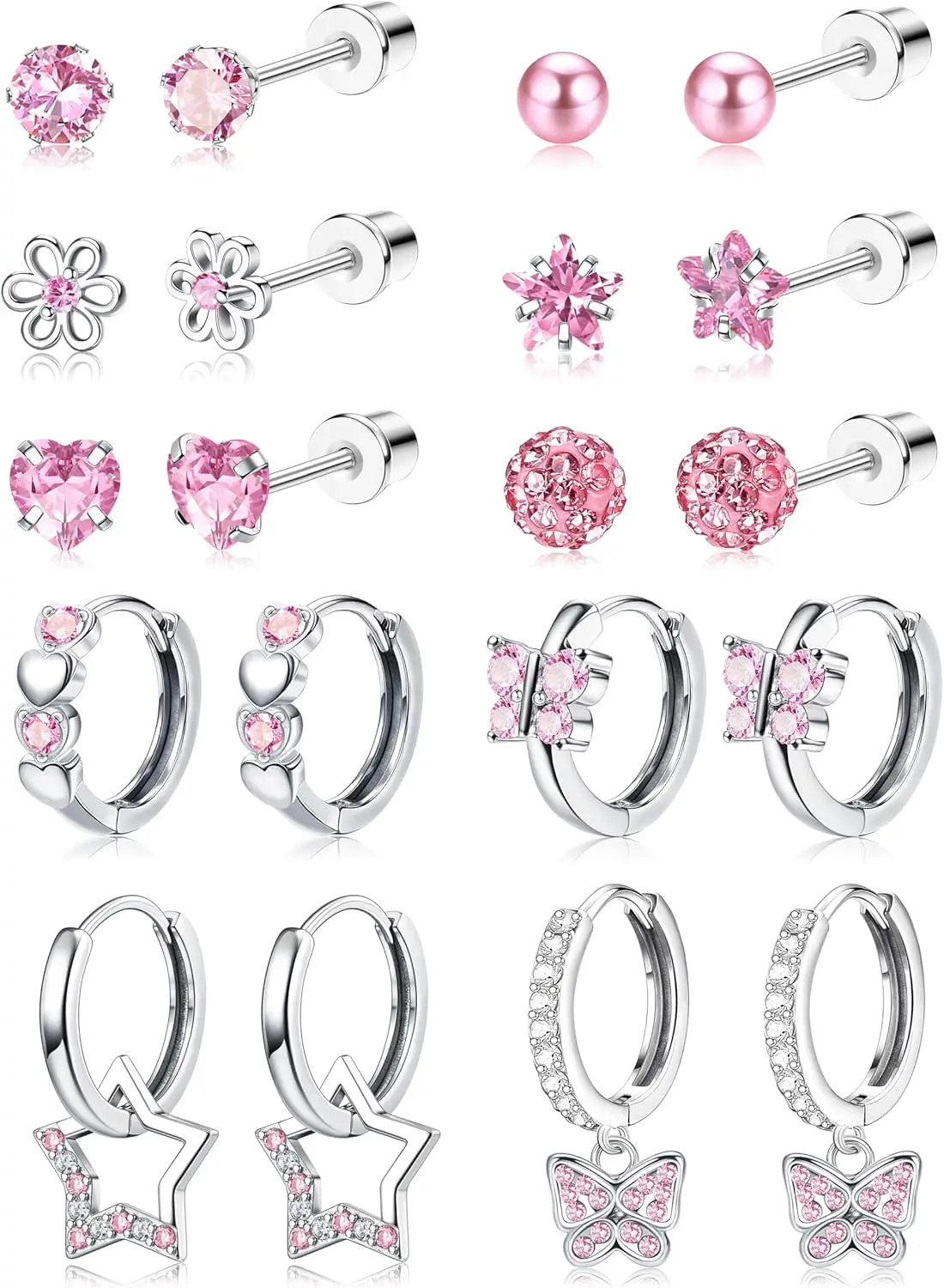 Surgical Stainless Steel Hypoallergenic Earrings For Girls Women  Screw Back Earrings Set For Sensitive Ears Kids Toddler Cute