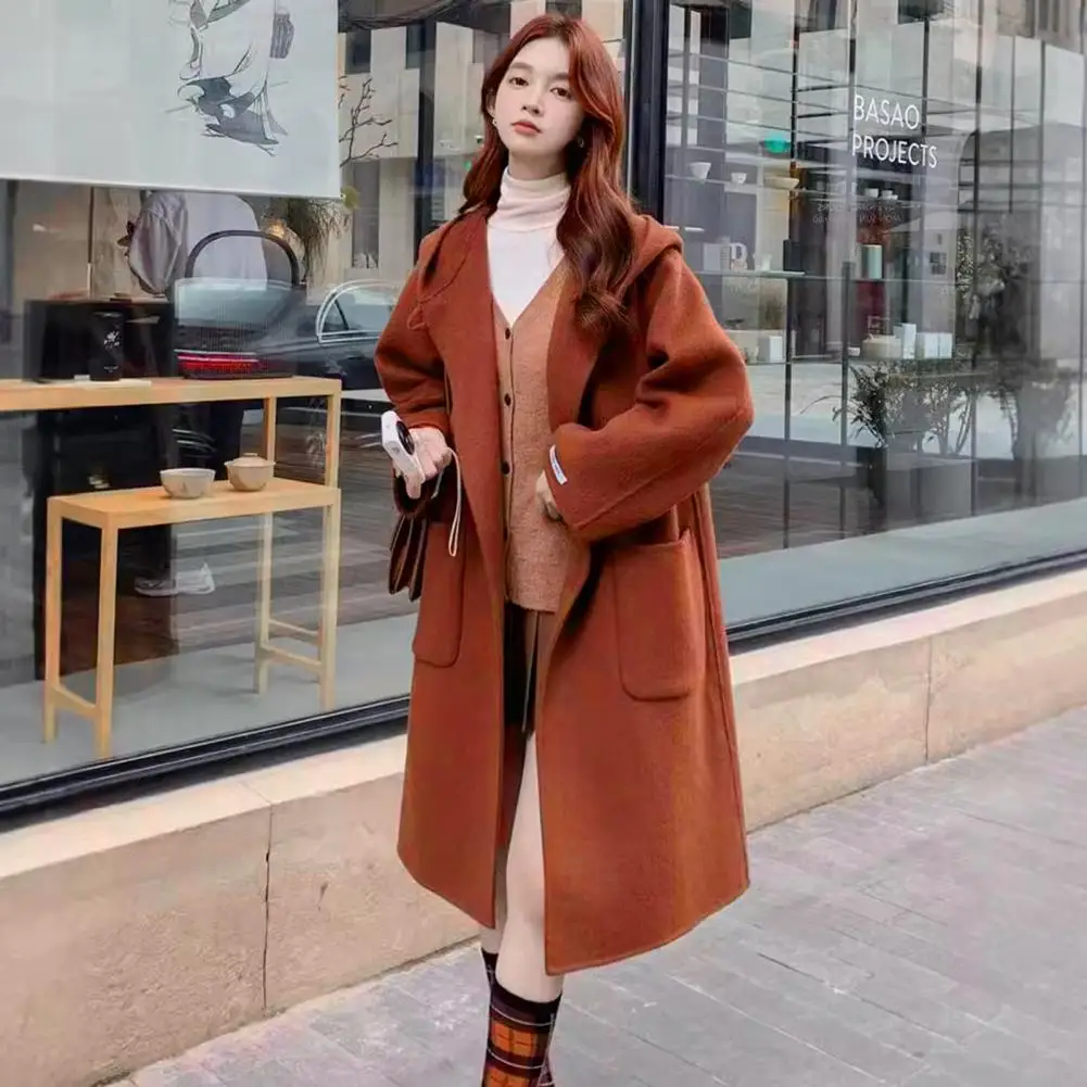 Women's Loose Casual Woolen Coats Retro Jacket Office Lady Outerwear Autumn Winter 2024