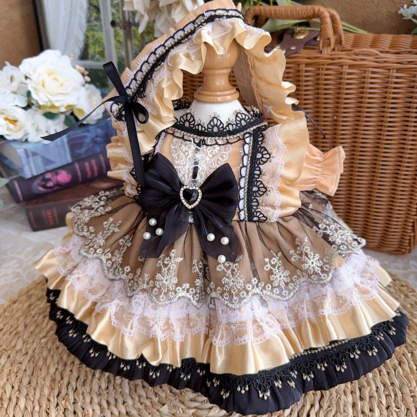 20cm 40cm 10cm 15cm Baumwoll-Puppenkleidung 50-55cm Reborn-Puppenkleidung Puppenkleid im Western-Stil Kaffeebraunes Kleid Haarband Kostenloser Versand