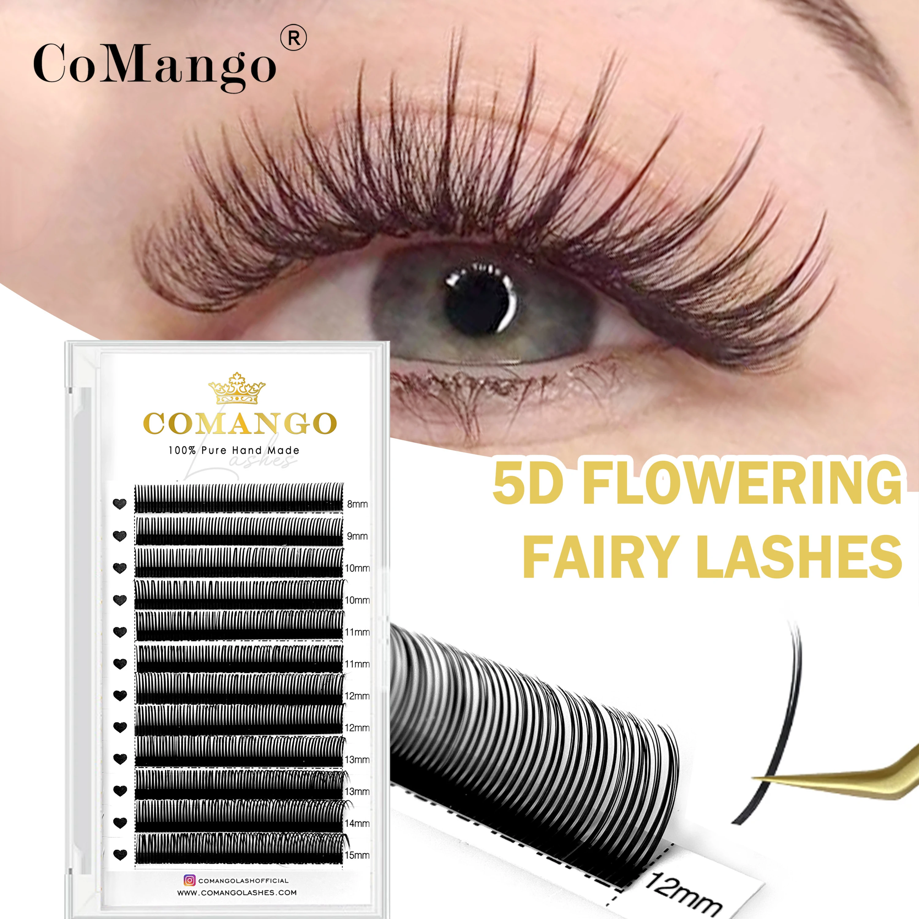 CoMango 5D Flora Lashes 0.07mm Easy Fan Eyelash Extensions Wholesales Premade Volume 12 Rows Natural Soft Lashes