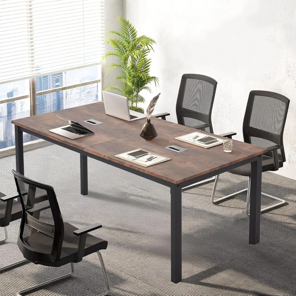 

6.5FT Conference Table, 78.7 inch Rectangle Meeting Seminar Table for 6-8 People, Modern Industrial Computer Desk