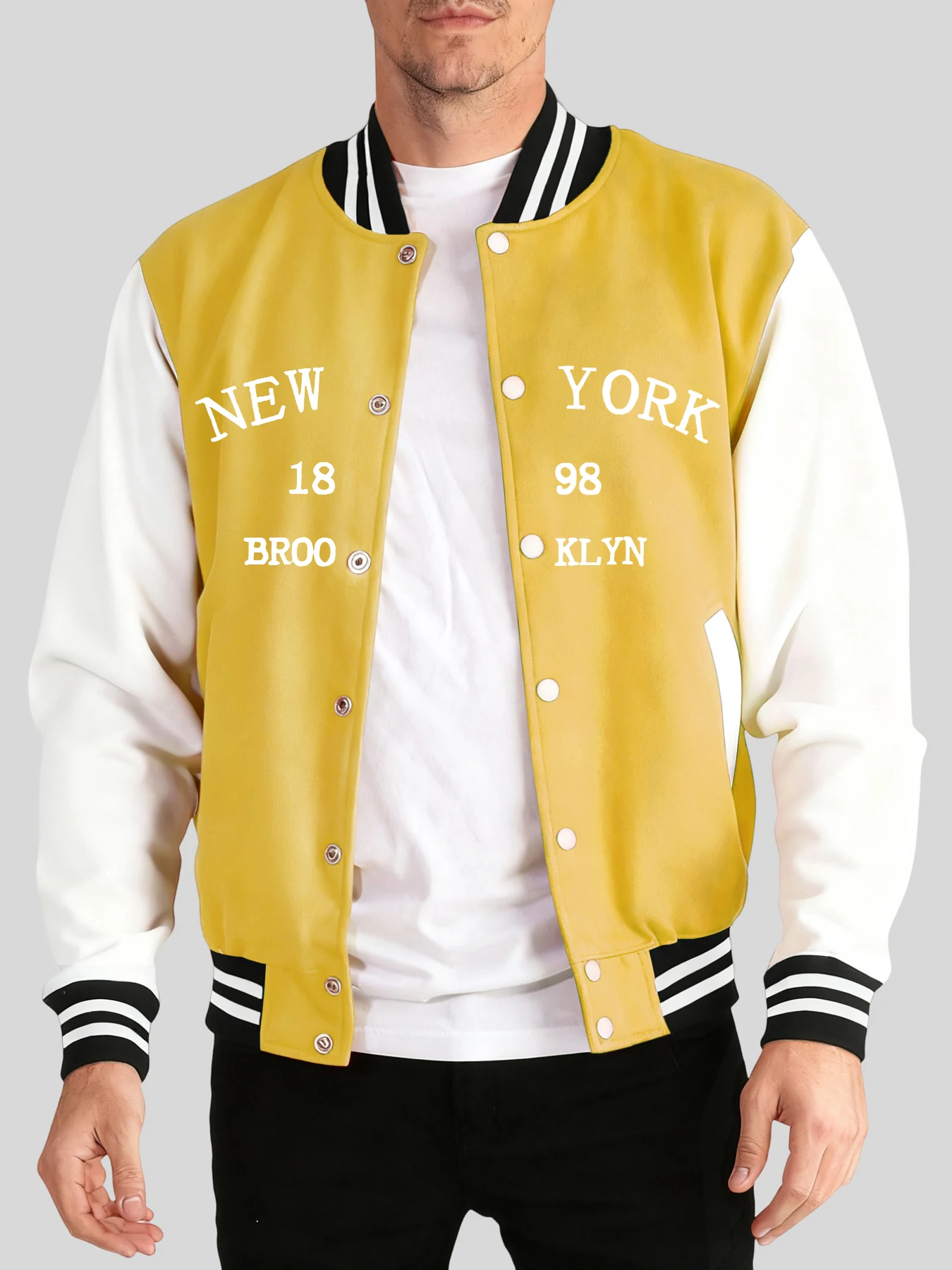 

New York 1898 Brooklyn Letter Prints Jackets Men Street Basics Baseball Jersey Autumn Winter Hip Hop Clothing Pocket Comfy Veste