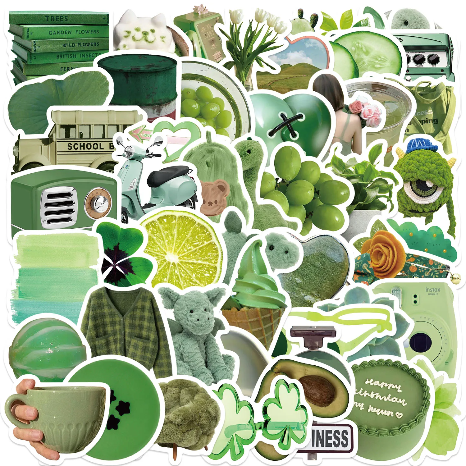 60pcs Green Item Stickers suitablefor Notebook computer Luggage  Refrigerator skate boards phone cases sticker