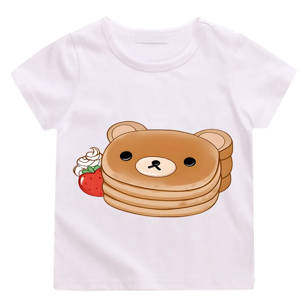 Rilakkuma Bear Mascotte Pancake T-Shirts for Kids 100% Cotton Tees O Neck Short Sleeve T Shirts Classic Clothes Boys Girls Tees