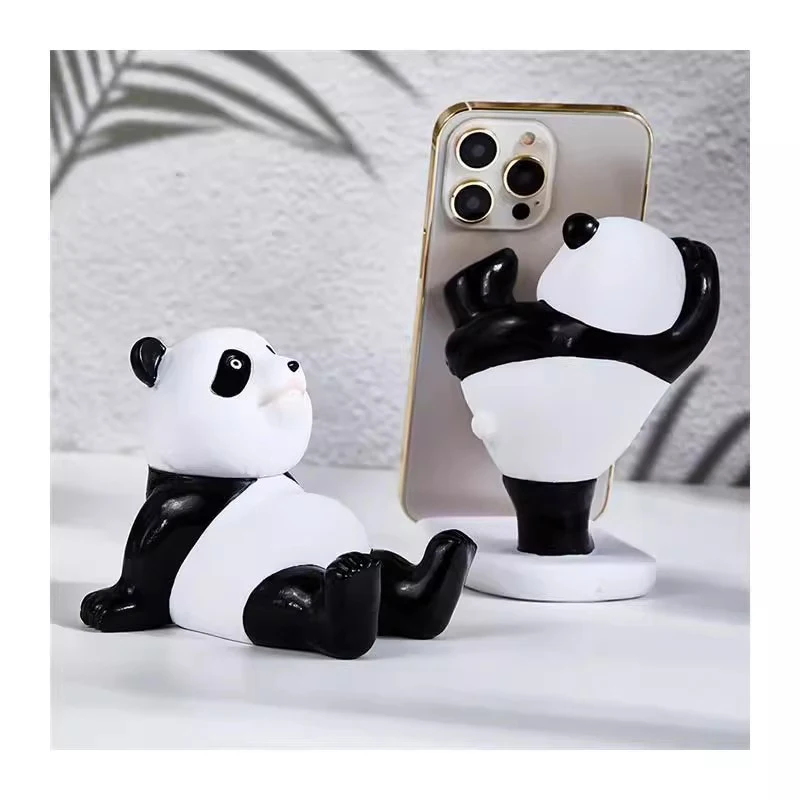Universal Cute Panda Mobile Phone Holder Stand Modern Resin Sculpture Statue Home Office Desk Decoration image 2