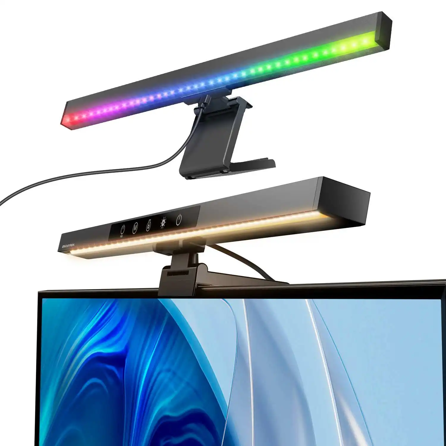 BlitzMax BM-CS1 Lampada da scrivania a LED RGB Schermo dimmerabile Monitor per computer da ufficio Barra luminosa sospesa per studio Lettura Luce accattivante