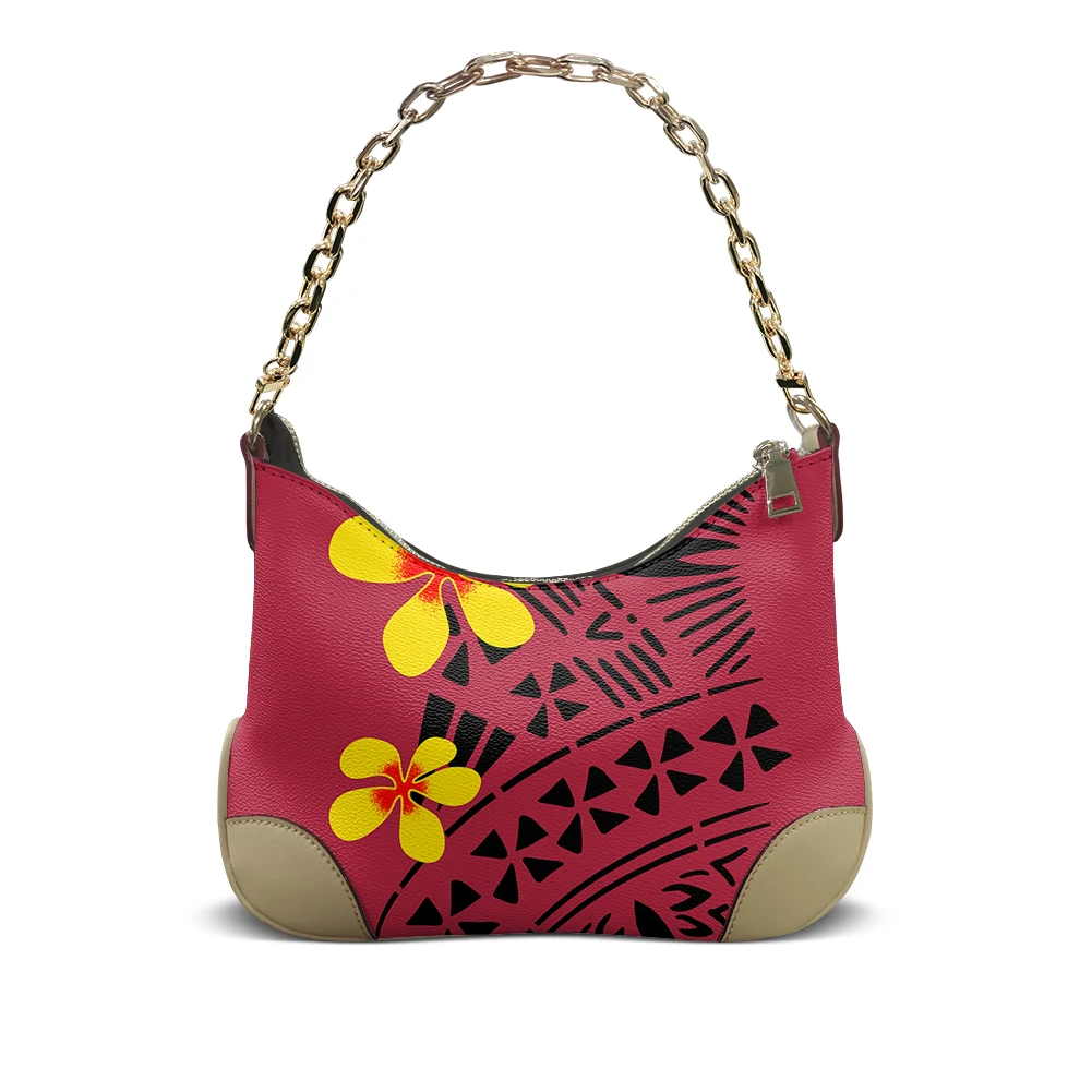Tribal Hibiscus Flower Design Customized Ethnic Pattern Printed Handbag Polynesian Women Pu Shoulder Bag High Quality