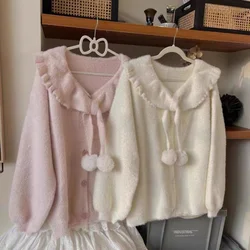 Women Japanese Style Kawaii Sweet Fairy Single Breasted Knitted Cardigan Y2K Student Solid Long Sleeve Loose Soft Sweater Coat