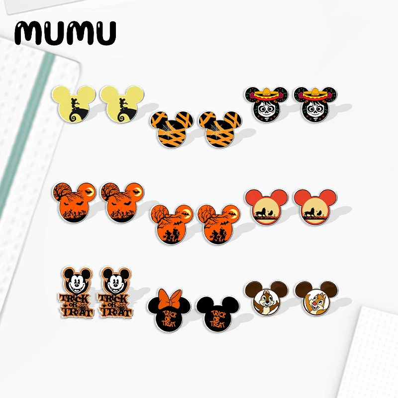 2024 New Trick or Treat Mickey Minnie Stud Earring Halloween Epoxy Jewelry Resin Acrylic Earrings Handmade Gifts Fans