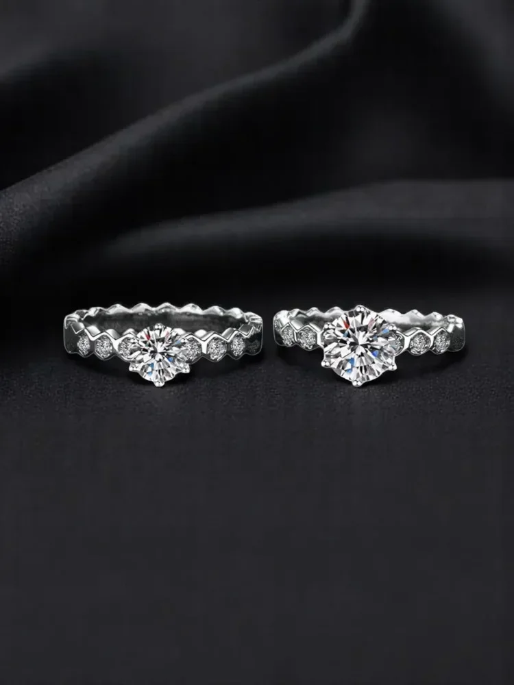 Hot Sale 925 Sterling Silver Moissanite Ring VVS1 Women's 0.5CT/1CT Luxury Fashion Elegant Honeycomb Hot Sale Jewelry Certif