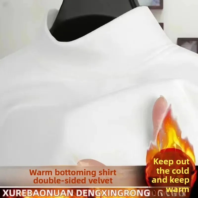 سميكة على الوجهين الصوف الرجال طويلة الأكمام تي شيرت الشتاء الدافئة قاعدة طبقة أعلى المخملية لباس غير رسمي دون قبعة