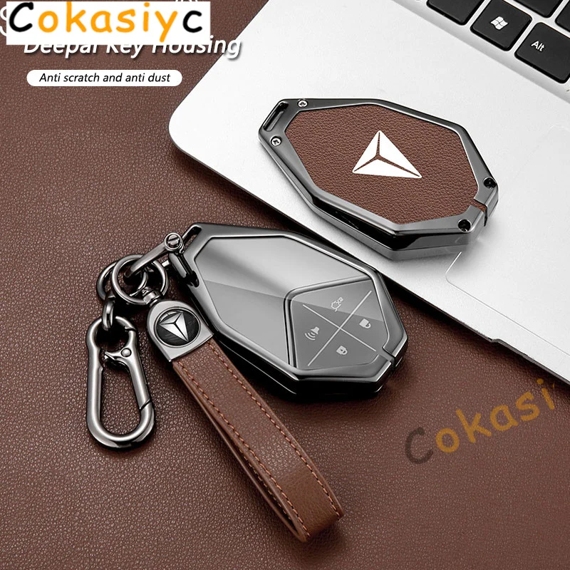 Metal Leather Car Key Case Cover For Changan Deepal S7 SL03 2022 4 Buttons Control Keychain Keyless Shell Protective Accessories