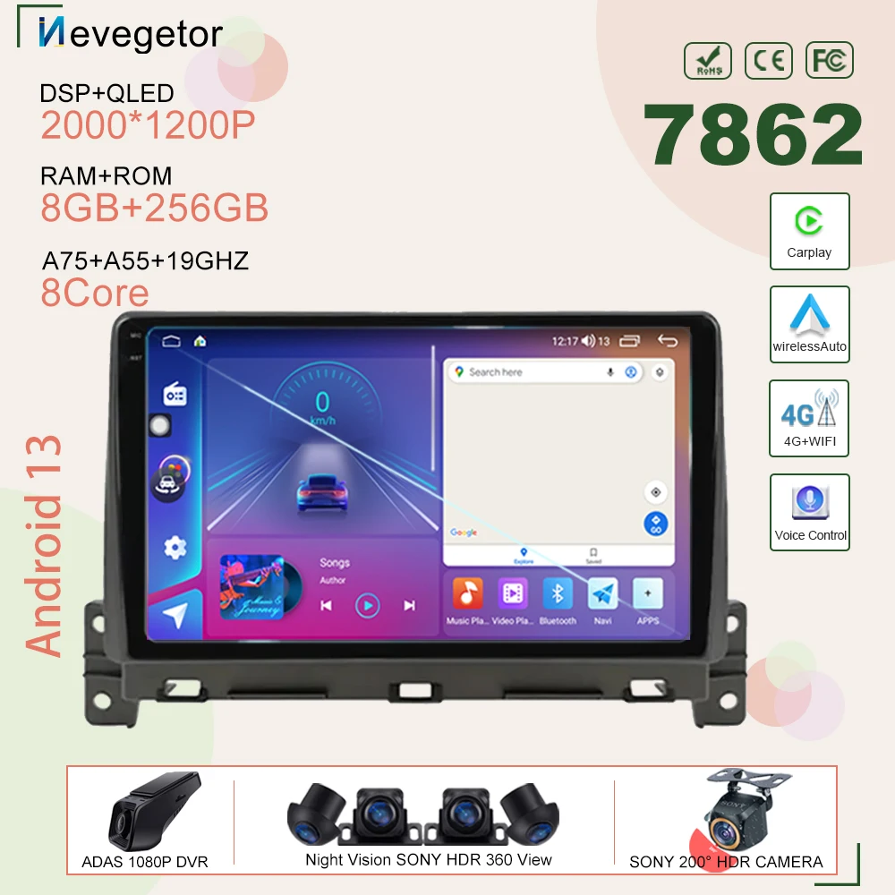 

7862 Android 13 CPU QLED Screen 5G Wifi For Great Wall Wingle 7 2018 2019 2020 Auto GPS Navigation NO 2din DVD Multimedia Player