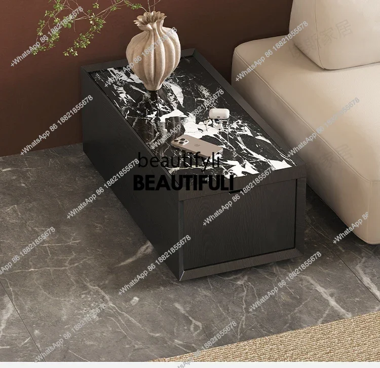 

ss8350 Living room marble, small coffee table, sofa armrest cabinet, storage narrow cabinet