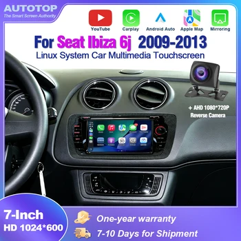 AUTOTOP Radio multimedia inalámbrica CarPlay Android Auto de 7 pulgadas con YouTube para Seat Ibiza 6j 2009-2013, pantalla táctil para coche, navegador, cámara trasera 1