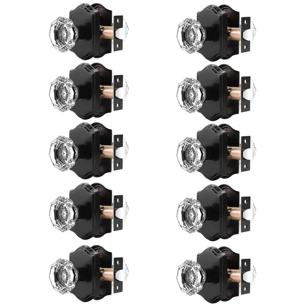 Octagonal Clear Glass Door Knobs 10 Pack Privacy Handle Interior Bed Bathroom Lock Vintage Rosette Black Easy Install Kit