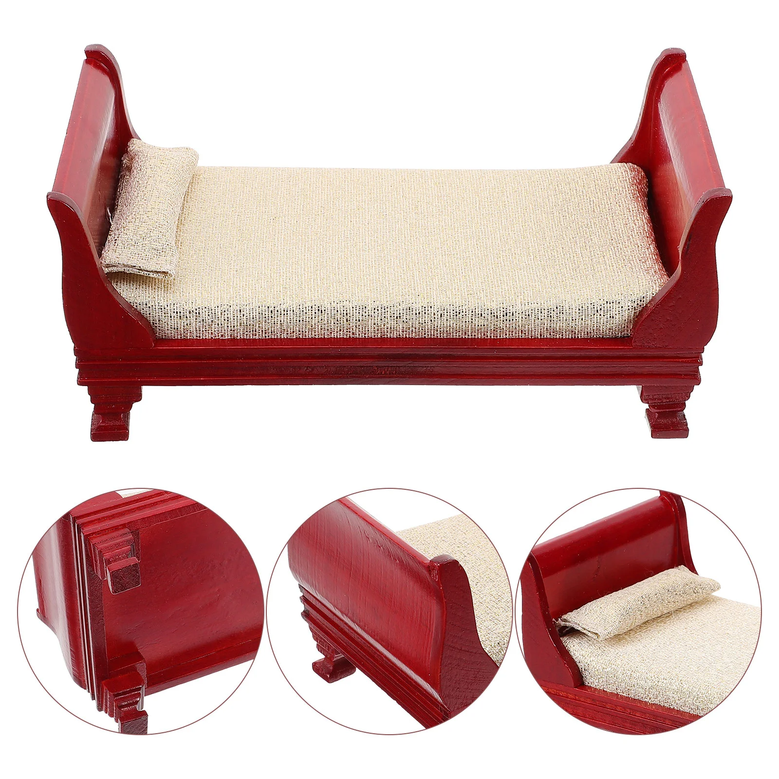 Furniture Model Mini Single Bed Miniature Kids Toys House Accessory Wooden Adornment