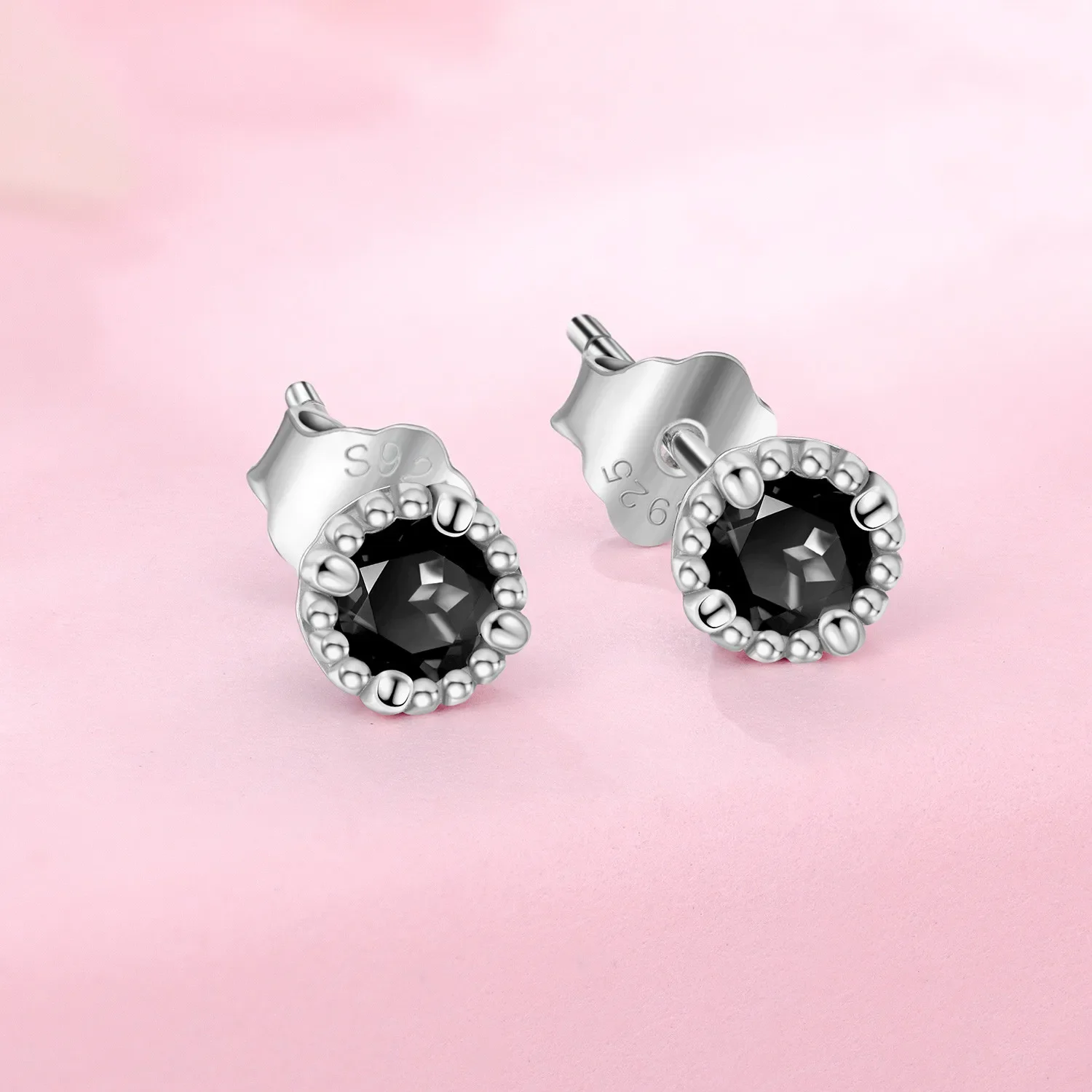 Travel Hobbies 925 Sterling Silver Simple Beaded Edge Round Diamond Stud Earrings Personalized Temperament Trendy