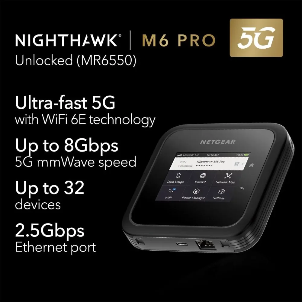 Nighthawk M6 Pro Mobile Hotspot 5G mmWave, 8Gbps, Unlocked,AT&T, T-Mobile,WiFi 6E